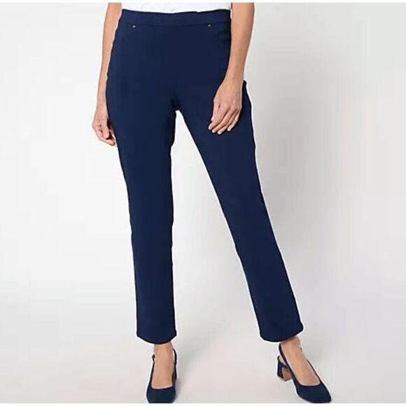Susan Graver Pants - Susan Graver Womens Size 6 Regular Ultra Stretch Slim Leg Pants Navy Blue NWOT)